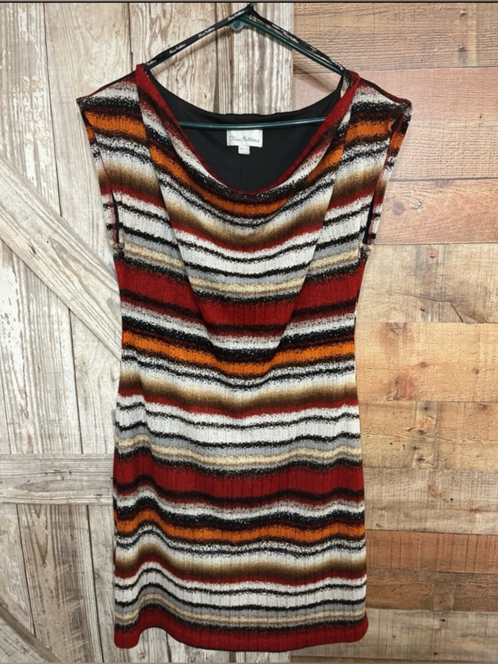 Olivia Matthews Red Black Cream Striped Knit Dress